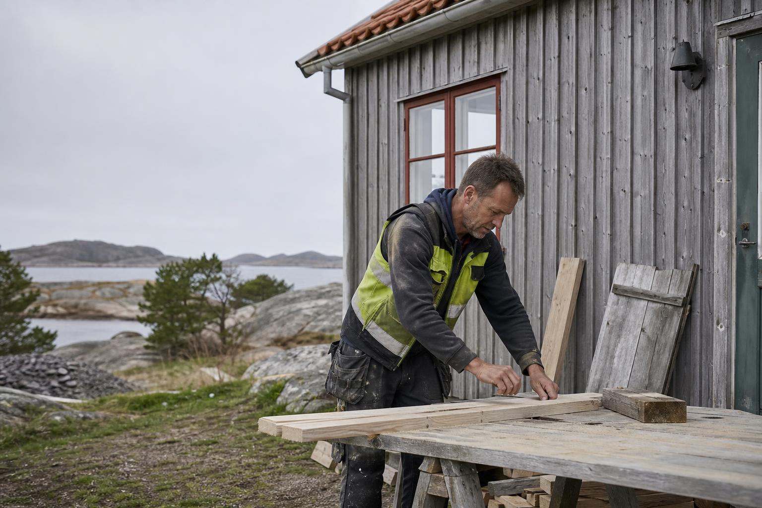 Snickare arbetar på ett hus i Borås